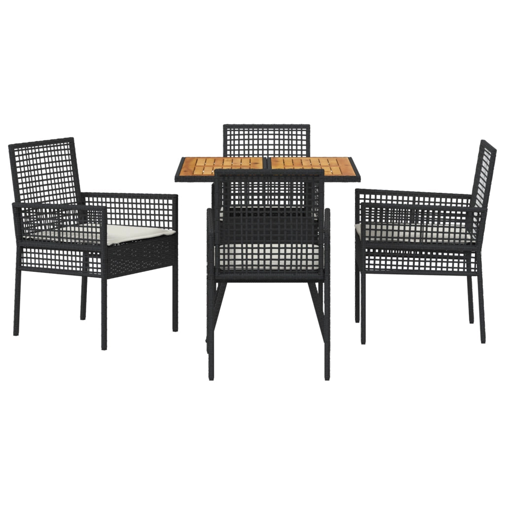 Set da pranzo da giardino in 5 pezzi con cuscini neri in polyrattan