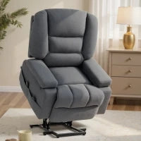 Poltrona Alzapersona Reclinabile con 8 Punti Massaggianti, in Tessuto Effetto Lino, 97x90x102 cm, Grigio