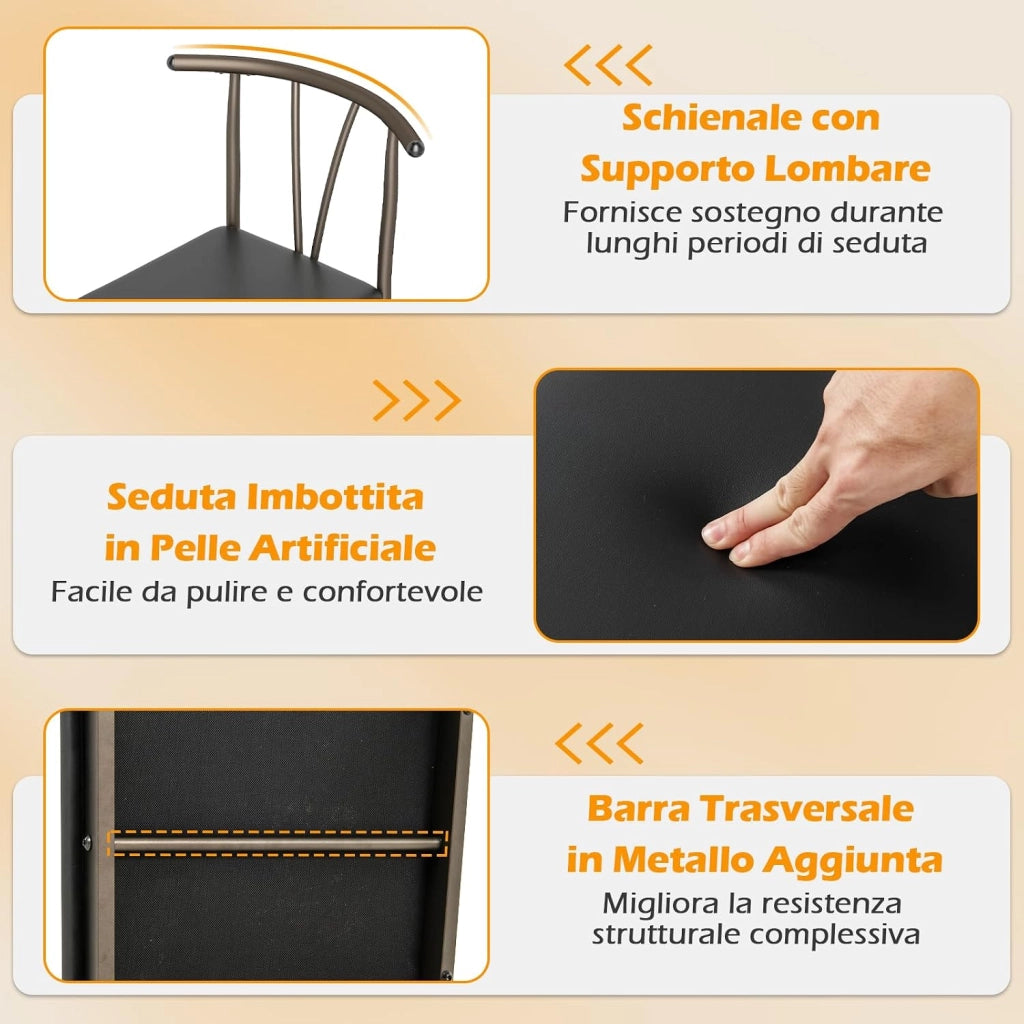 Set da Tavolo e Sedie da Pranzo, Tavolo da Cucina Industriale con 4 Sedie Senza Braccioli con Seduta Imbottita, Schienale a Raggiera, Set 5 Pezzi Mobili Salvaspazio per Sala da Pranzo