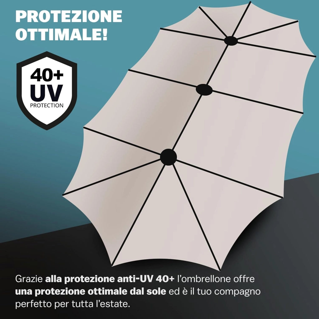 ® Ombrellone UV 80+ XXL 460x270 cm Idrorepellente con Manovella inlc. Custodia Parasole Giardino Terrazza