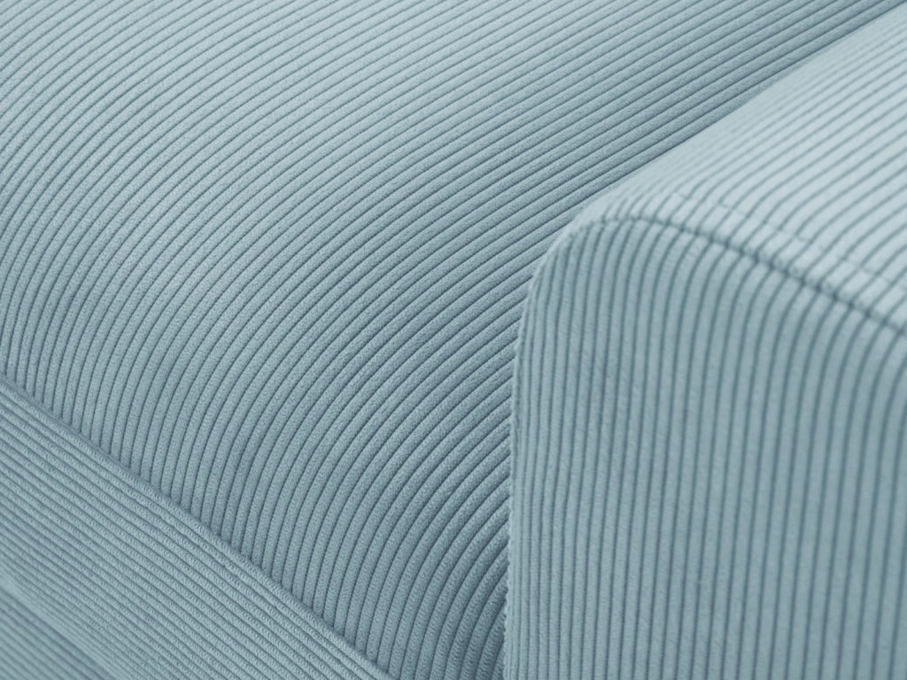 Cosmopolitan Design - Divano convertibile angolare sinistro con contenitore "Kyoto" 4 posti in velluto a coste azzurro 