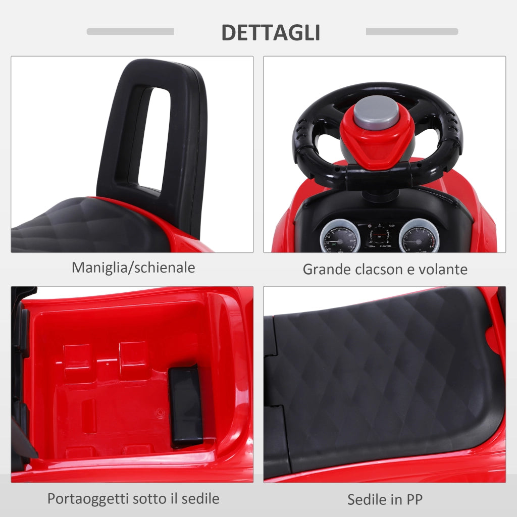 EasyComfort Macchina Cavalcabile Giocattolo per Bambini 12-36 Mesi, Macchina a Spinta con Vano Contenitore e Schienale, Rossa