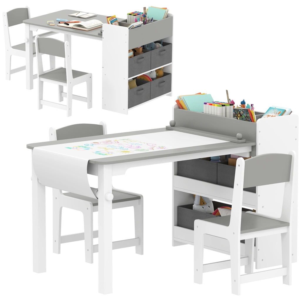 Tavolo con sedie bambini ¨C zephmum ¨C legno, grigio, con cassetti e scaffali