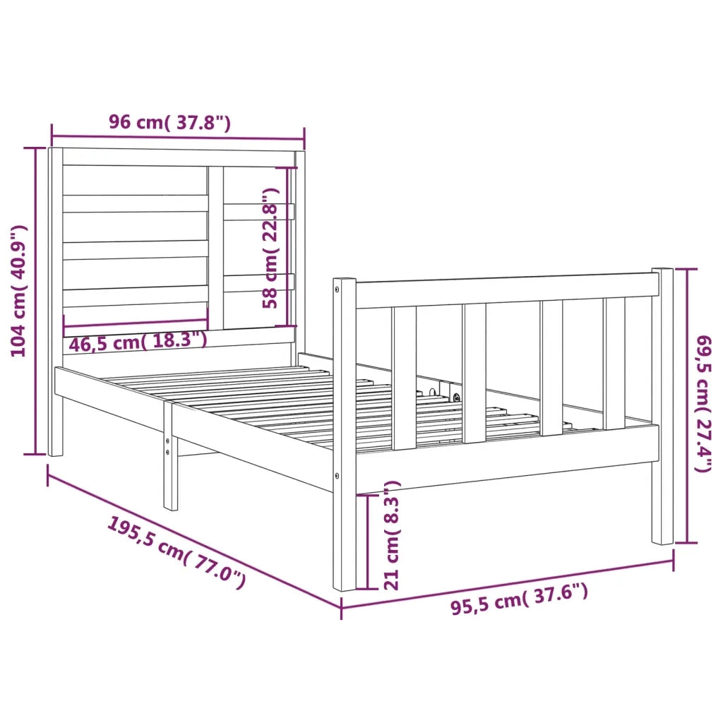 Giroletto-Struttura Letto in Legno Massello 90x190 cm Single 144763