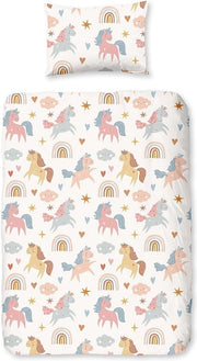 Set di biancheria da letto per bambini 100 x 135 cm con tema di cervi e renne, disegno di bosco, motivo di animali, set di biancheria da letto per bambini rovesciabile, colore rosa, materiale morbido, per bambini.