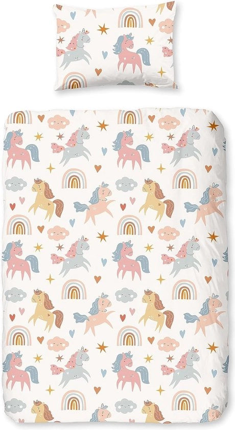Set di biancheria da letto per bambini 100 x 135 cm con tema di cervi e renne, disegno di bosco, motivo di animali, set di biancheria da letto per bambini rovesciabile, colore rosa, materiale morbido, per bambini.