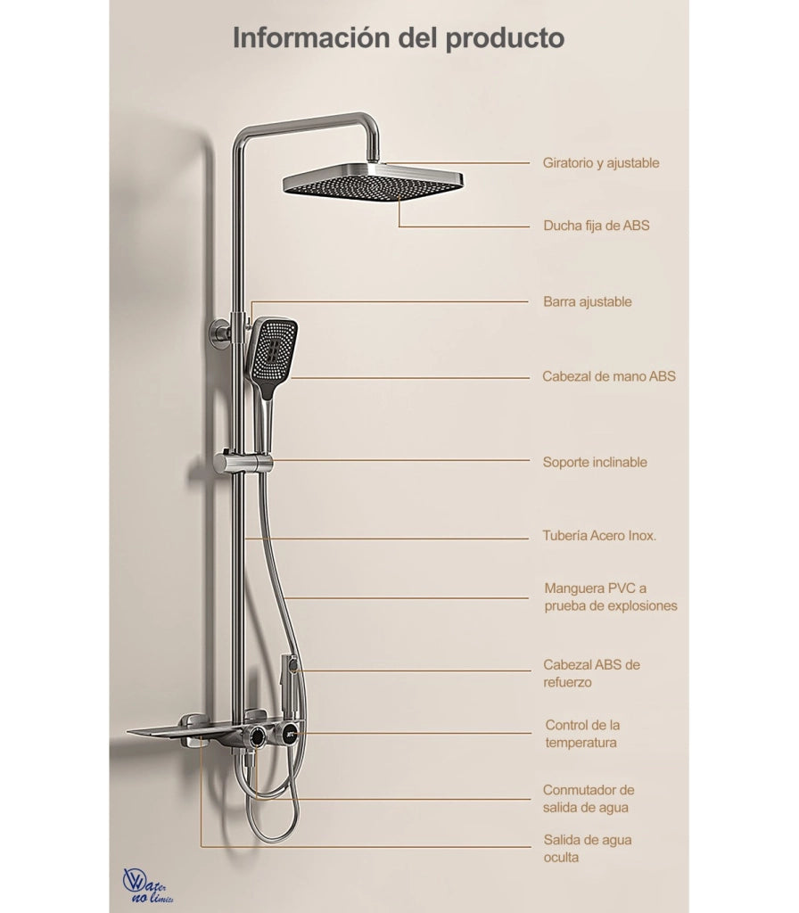 Colonna Doccia-Bagno TomaHawk LH-2365 Termostatica | Rame | Display LED Temperatura | Soffione e Tetto