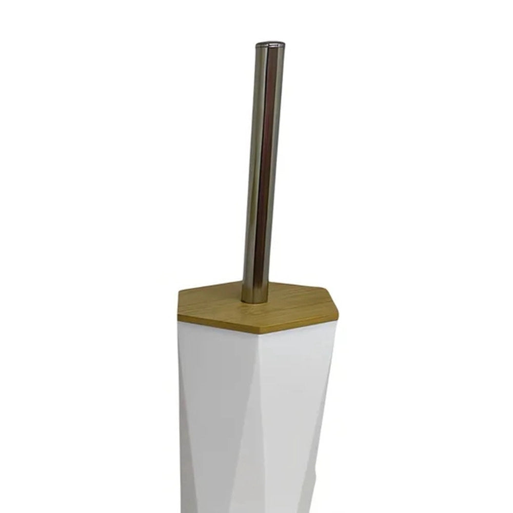 Trade Shop - Porta Scopino Esagonale Geometrico Bianco Legno Con Scopettino Spazzolone Wc Bagno 10839 -