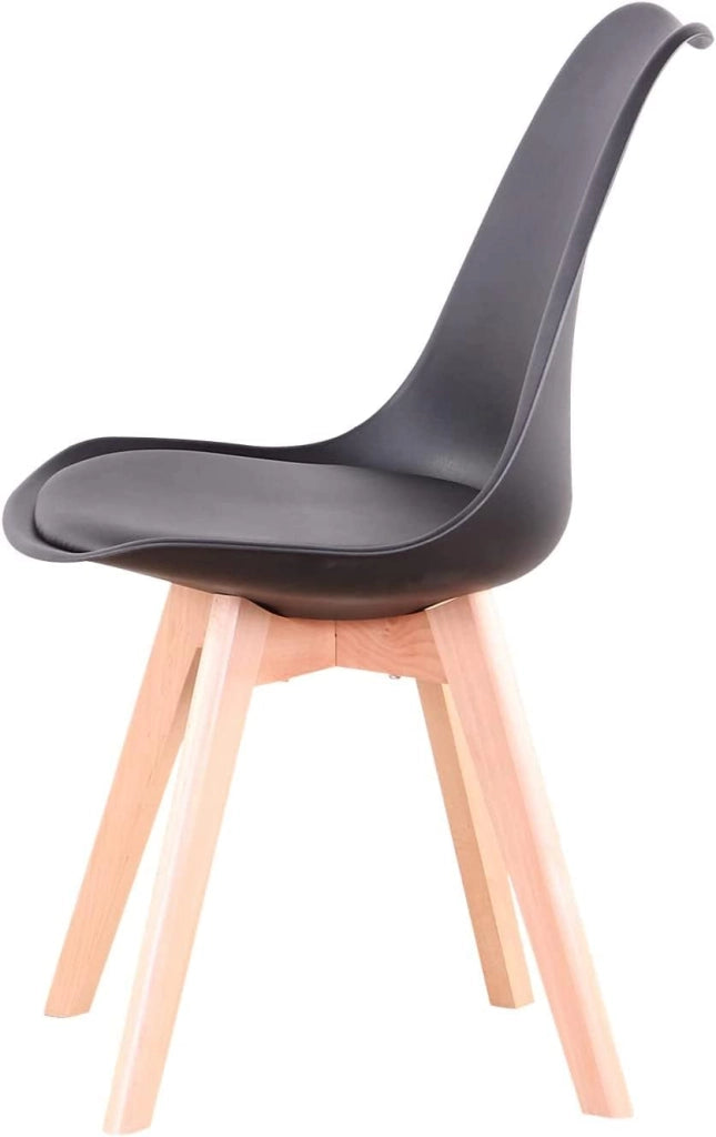 GrandCA HOME Set di 4 Sedie da Pranzo con Gamba in Faggio Massello, Design Retrò, Sedia Imbottita, Sedia da Cucina, in Legno, Nero