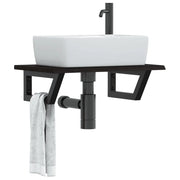 Ripiano a Parete per Lavabo in Acciaio e Massello di Rovere 3302583