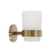 Trade Shop - Porta Spazzolini Da Denti In Acciaio Oro Con Bicchiere Vetro Satinato Bagno 87928 -