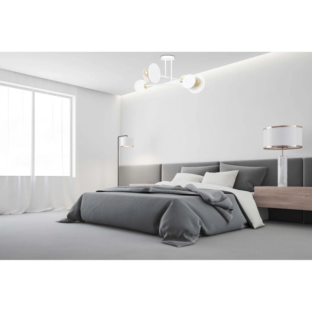 Plafoniera Moderna Inari Acciaio Bianco 4 Luci E27 Ip20
