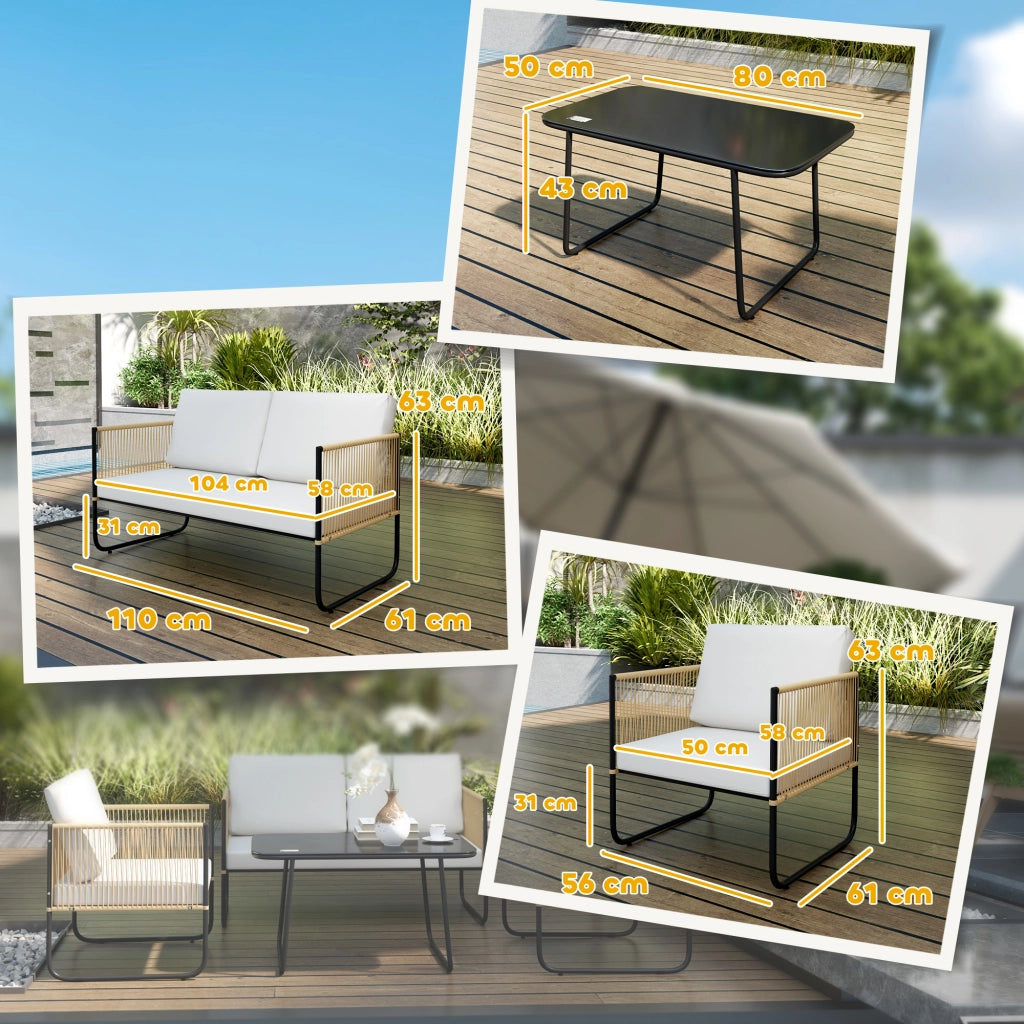 Set Giardino 4 Pezzi in Rattan e Acciaio con Divanetto, Poltrone e Tavolino ¨C zephmum ¨C Multicolore