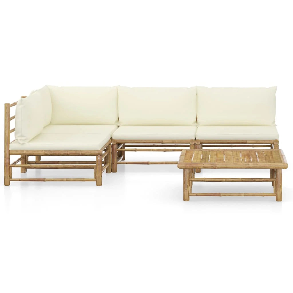 Set di mobili da giardino mobili da esterno set da 5 pezzi con cuscini bambù bianco crema 02_0016307