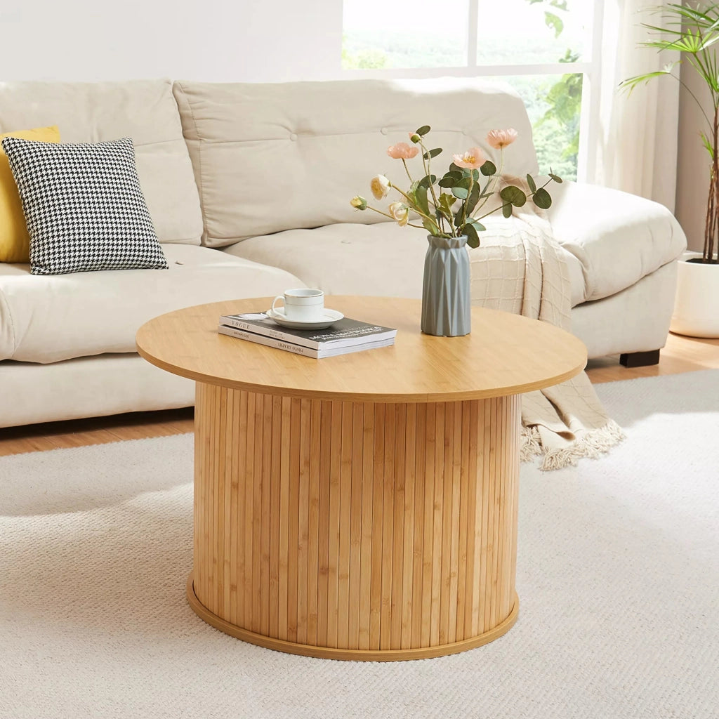 Tavolino Rotondo da Salotto Ledepid 48 x Ø80 cm - Naturale [en.casa]