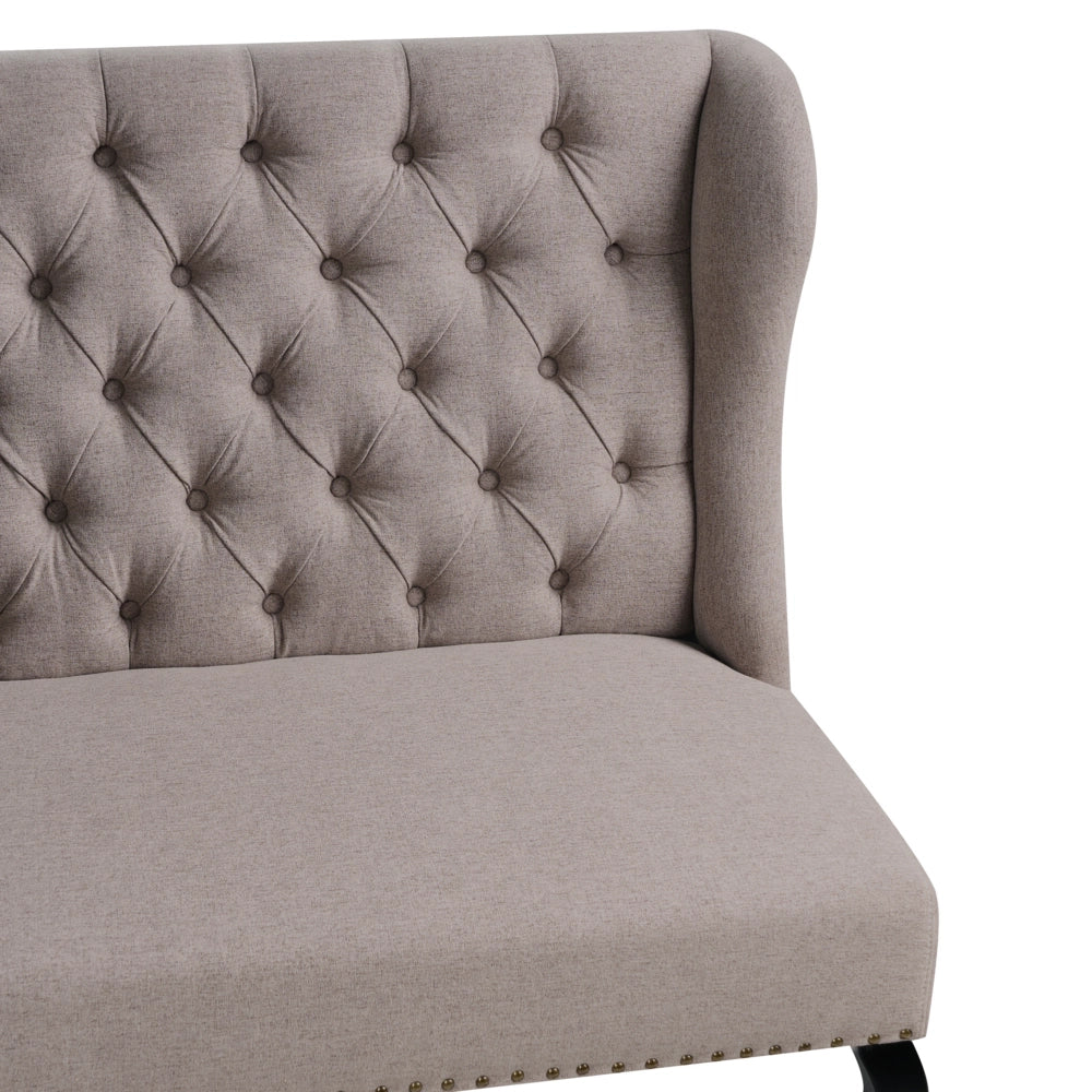 Divano da cucina a 2 posti con schienale in tessuto in poliestere marron chiaro con gambe nere stile vintage