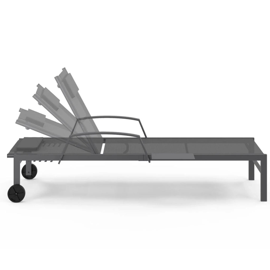 IDMarket - Set di 2 lettini da giardino reclinabili JAVA con ripiani in acciaio grigio e tessuto grigio