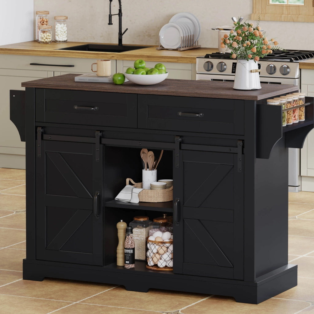 Carrello da cucina 120x45(70)x91 cm con piano ribaltabile; ruote; MDF nero