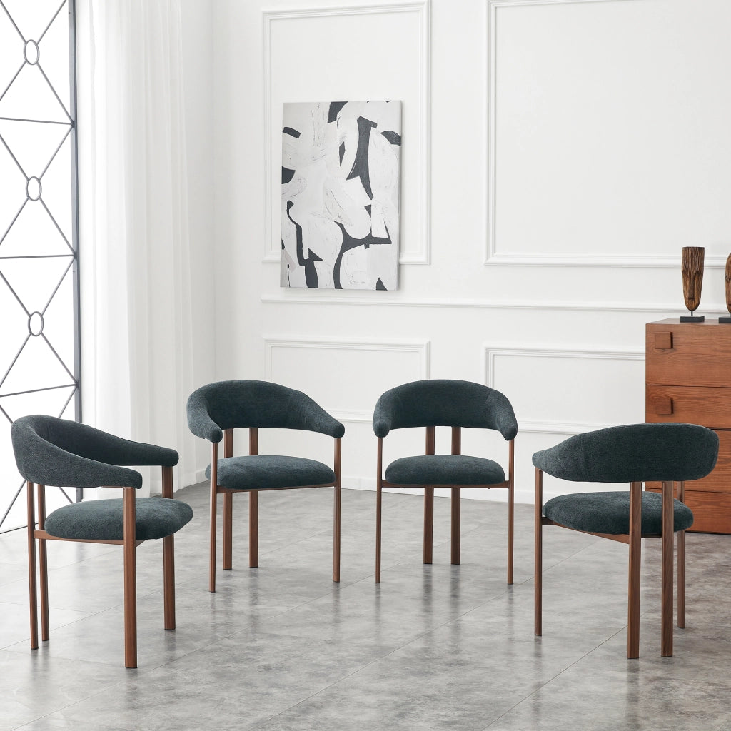 Poltrona da Pranzo e Soggiorno ¨C MINIMAL ¨C Tessuto Nero, Gambe in Metallo, Set 4