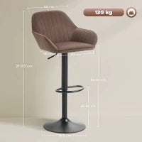 Set di 2 Sgabelli da Bar Girevoli Altezza Regolabile 87-107 cm Rivestiti in Velluto Schienale e Poggiapiedi Marrone