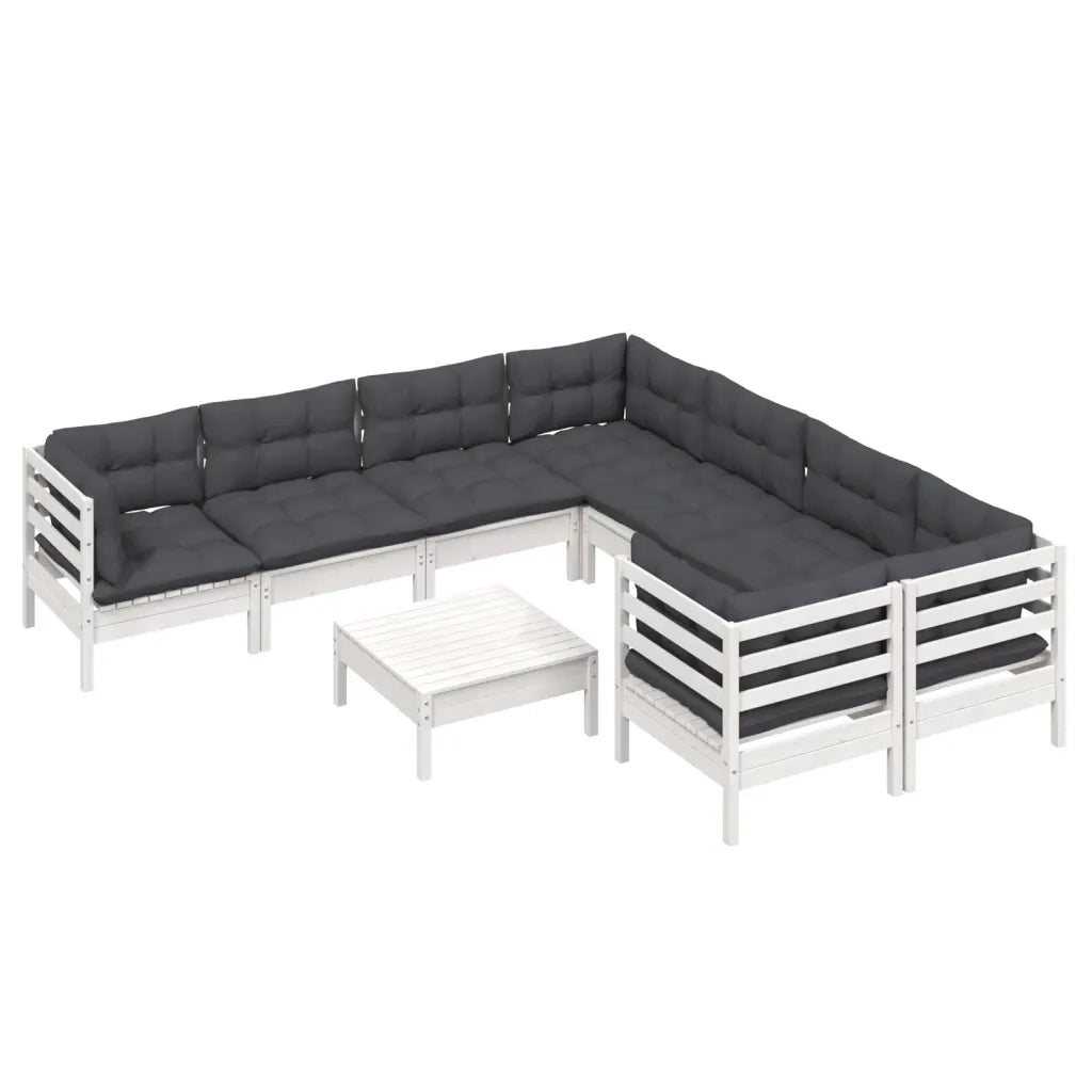 Set Divani da Giardino 9 pz con Cuscini Bianchi in Legno Pino 3096978