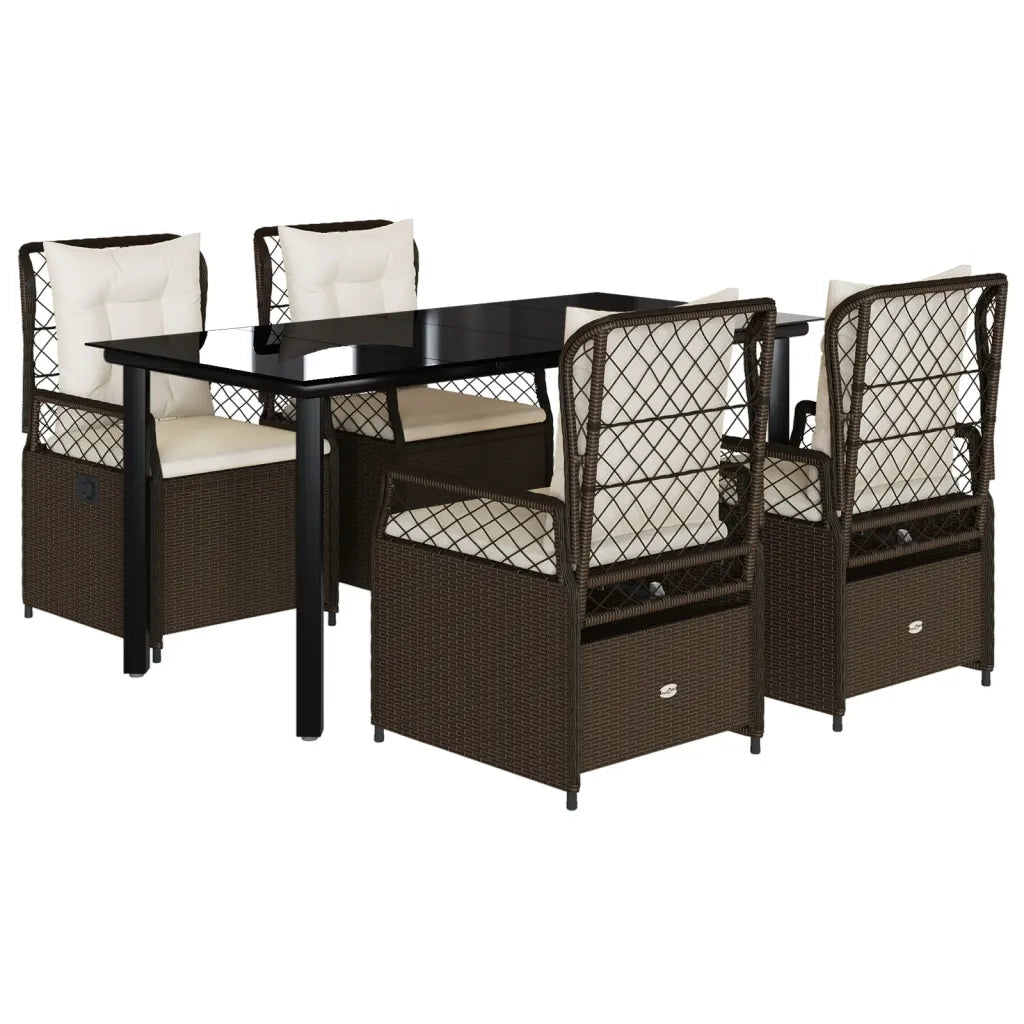 Set da Pranzo da Giardino 5pz con Cuscini in Polyrattan Marrone 3262981