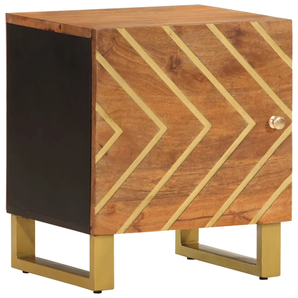 Comodino Marrone e Nero in Legno Massello di Mangocod mxl 106525