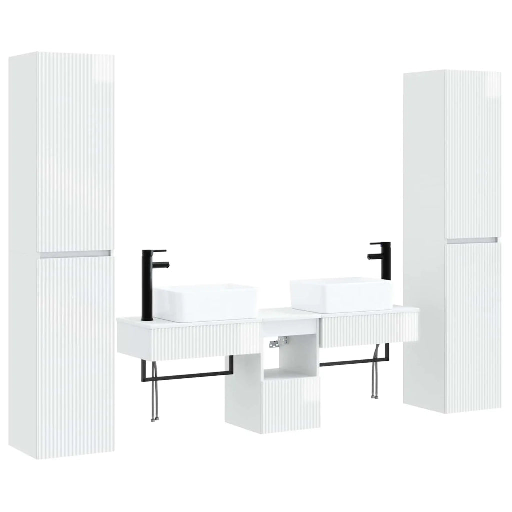 Set di mobili per il bagno 5 pz Bianco Lucido 3406017