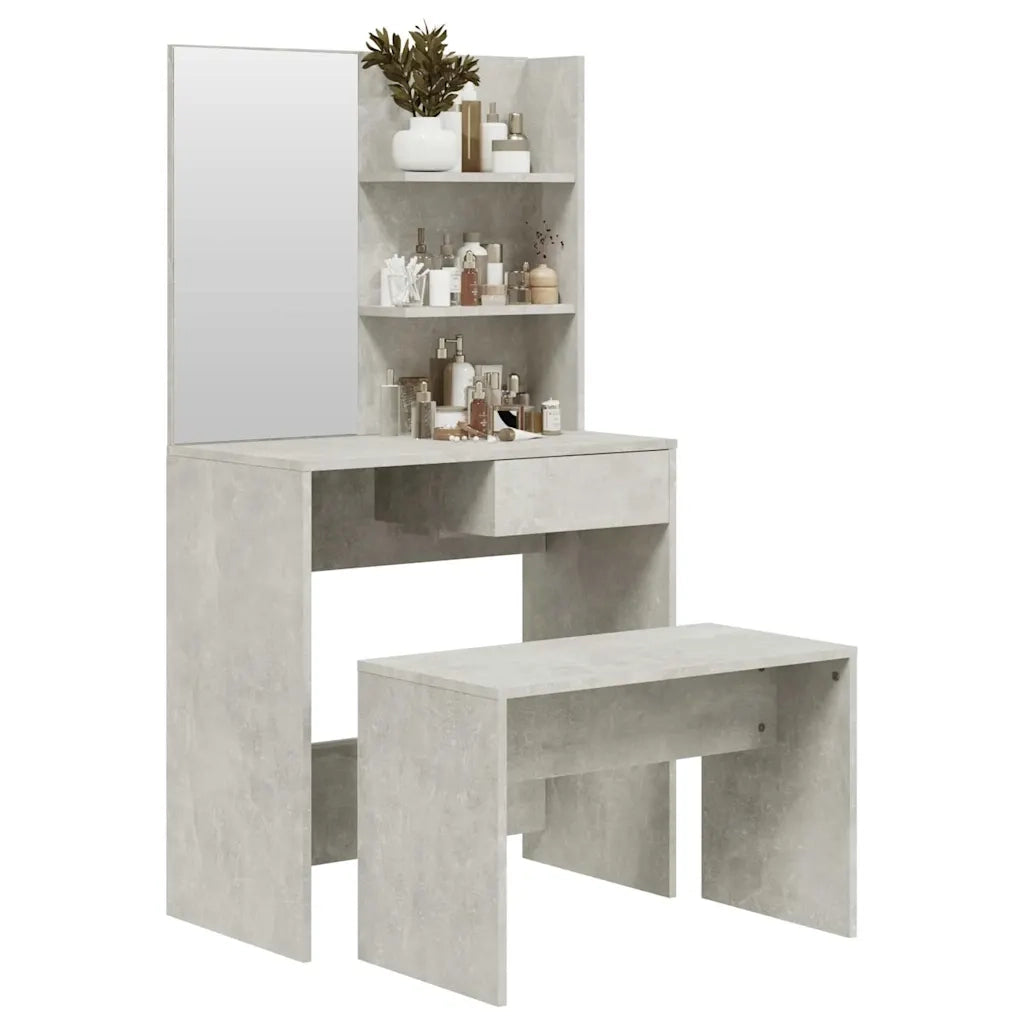 Set Tavolo da Toeletta | Tavolo da Trucco Grigio Cemento 74,5x40x141 cm