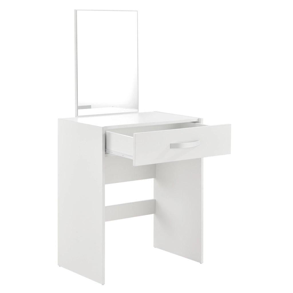 Tavolo da Trucco Reykjavik con Specchio Cassetto e Sgabello - Bianco [en.casa]