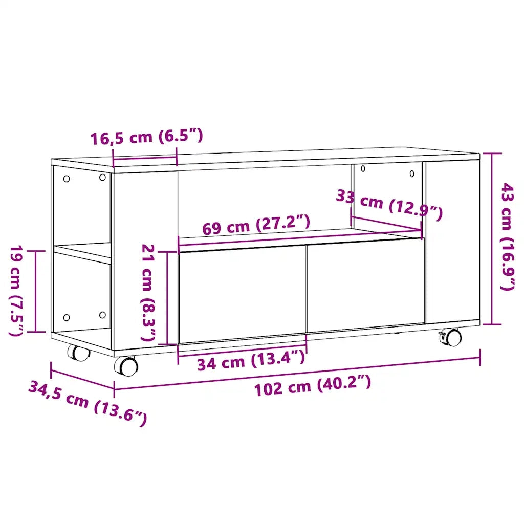 vidaXL Mobile Porta TV con Ruote Artigianale 102x34,5x43 cm Truciolato