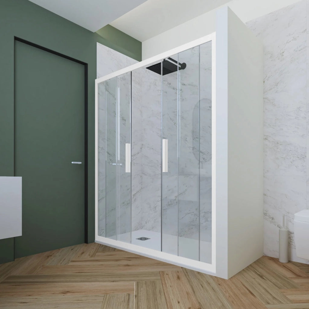 Porta doccia scorrevole 150 CM H 200 Vetro Trasparente Profilo Bianco Matt mod. Glam