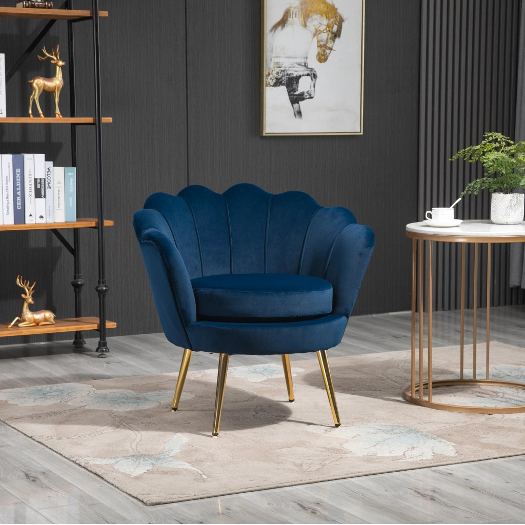 Poltrona in velluto con gambe in metallo dorato ¨C zephmum ¨C blu