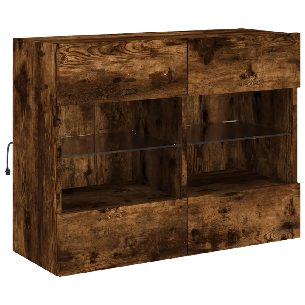 Mobile TV a Parete | Armadietto TV | Mobile Porta TV con Luci LED Rovere Fumo 78,5x30x60,5 cm