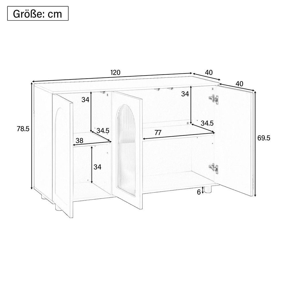 Buffet a forma di U - Xylo - Nero, porta in vetro, design rimbalzante