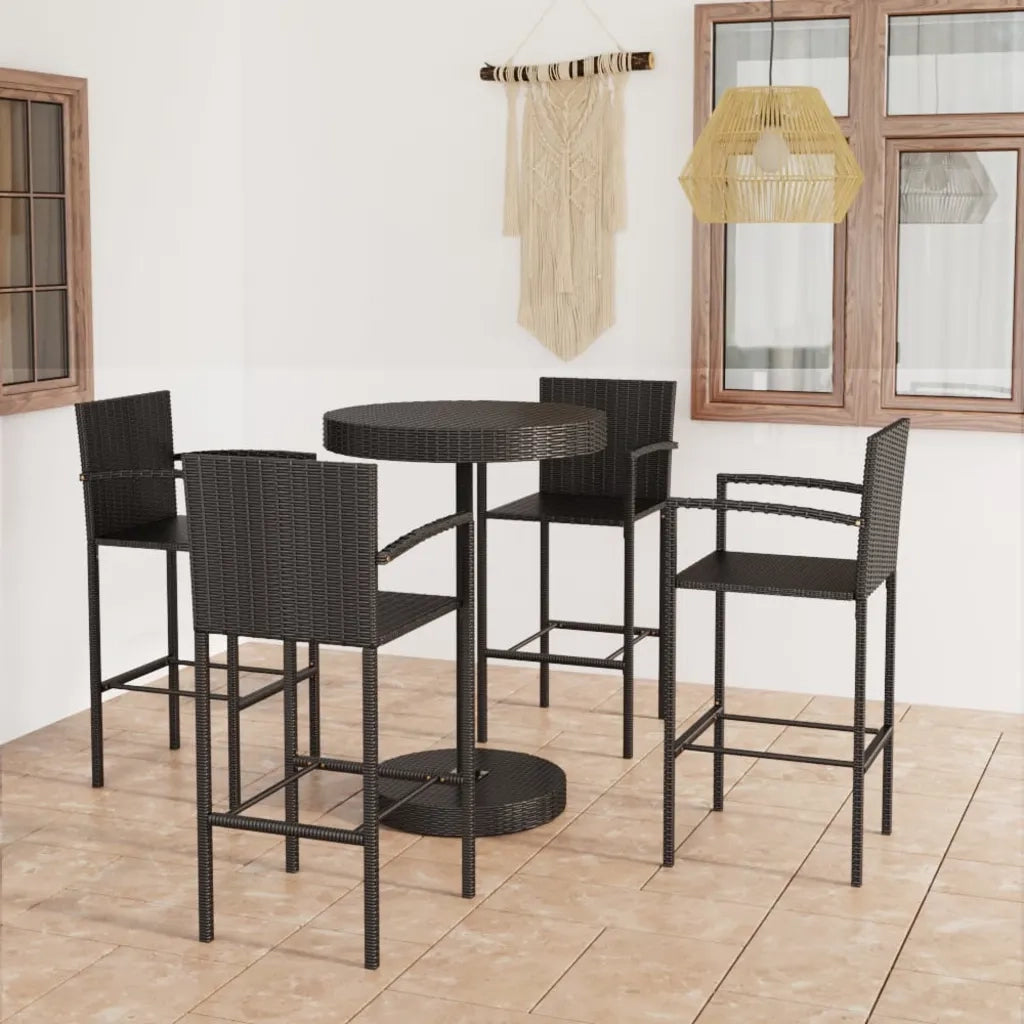 Set Bar da Giardino 5 pz in Polyrattan Nero cod mxl 34954