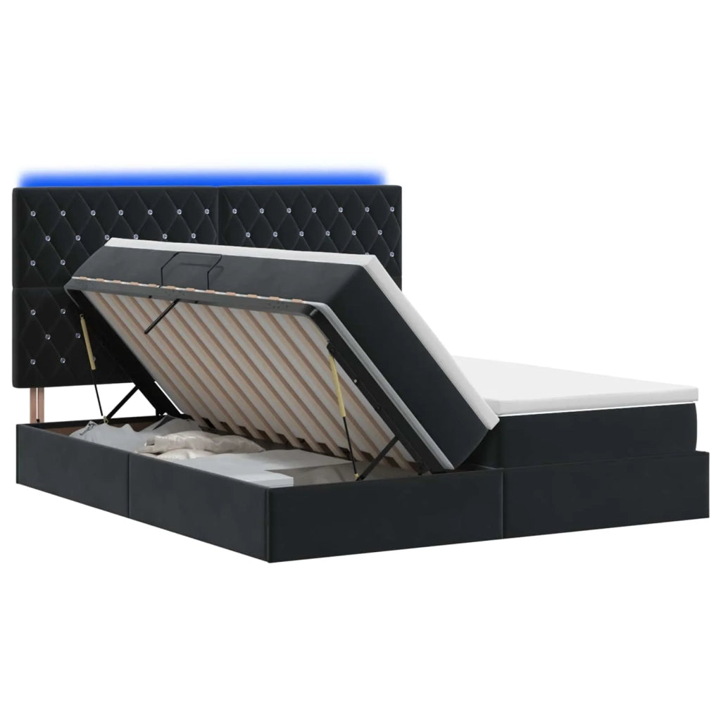Letto con contenitore LED e materasso Nero 200 x 200 cm Velluto 3460262