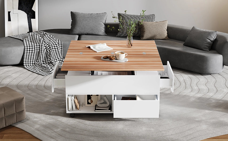 TAVOLINO DA CAFFÈ RIALZABILE 100 x 50 x 52 cm Bianco e Legno
