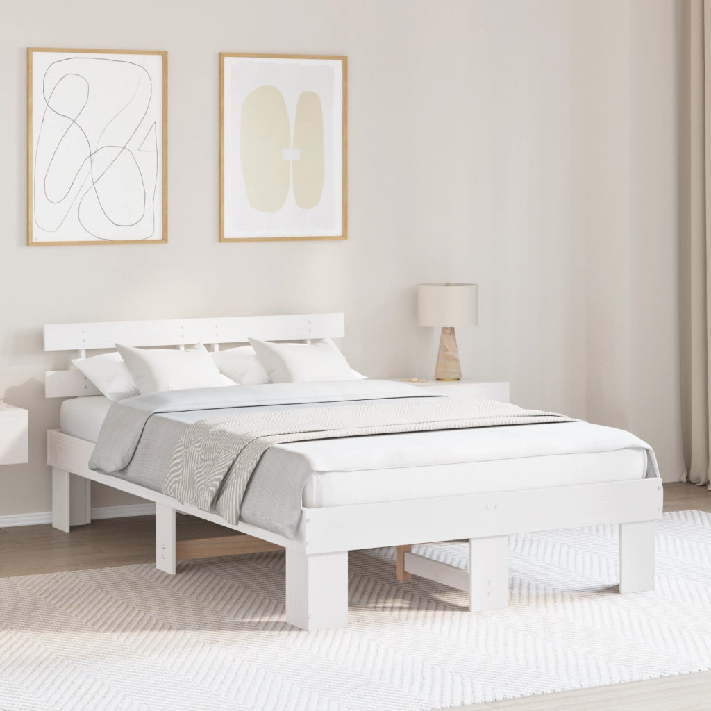 Struttura Letto con testiera bianca 120x200 cm Legno Massello di Pino