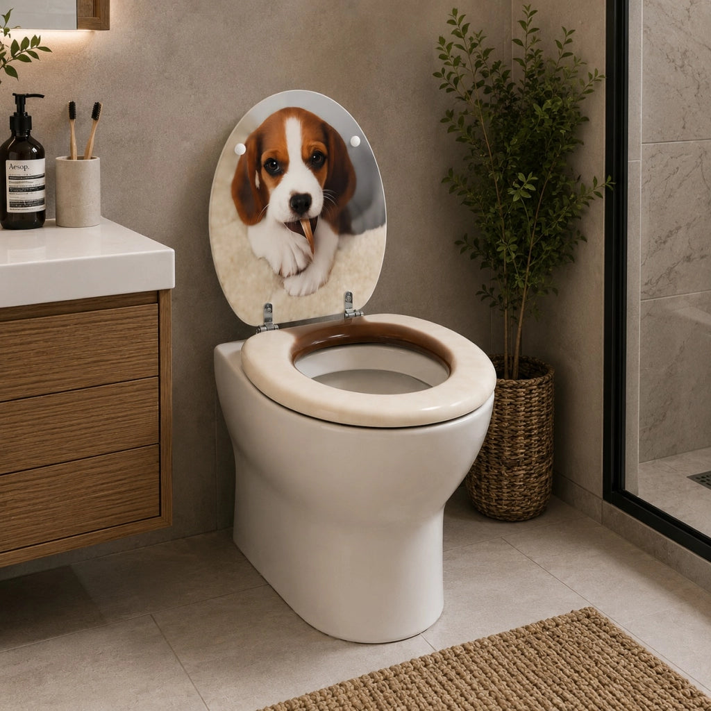 Sedile Copriwater Universale Con Stampa Beagle MDF Con Cerniere In Acciaio 52901