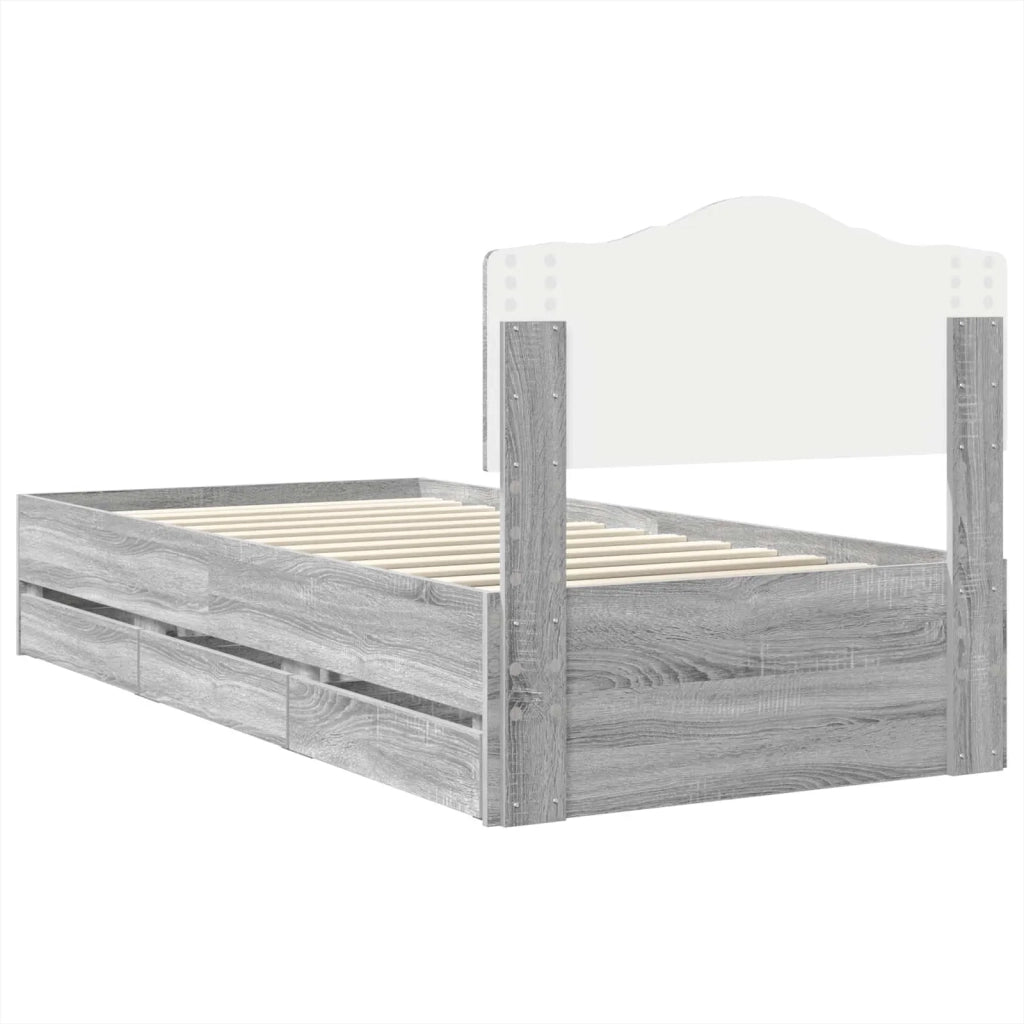 Struttura del letto con cassetto Grigio Sonoma 75 x 190 cm