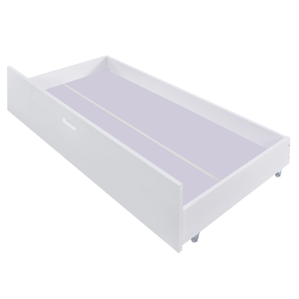 Letto a soppalco per bambini 90x200 cm bianco con scala, cassetto e rete