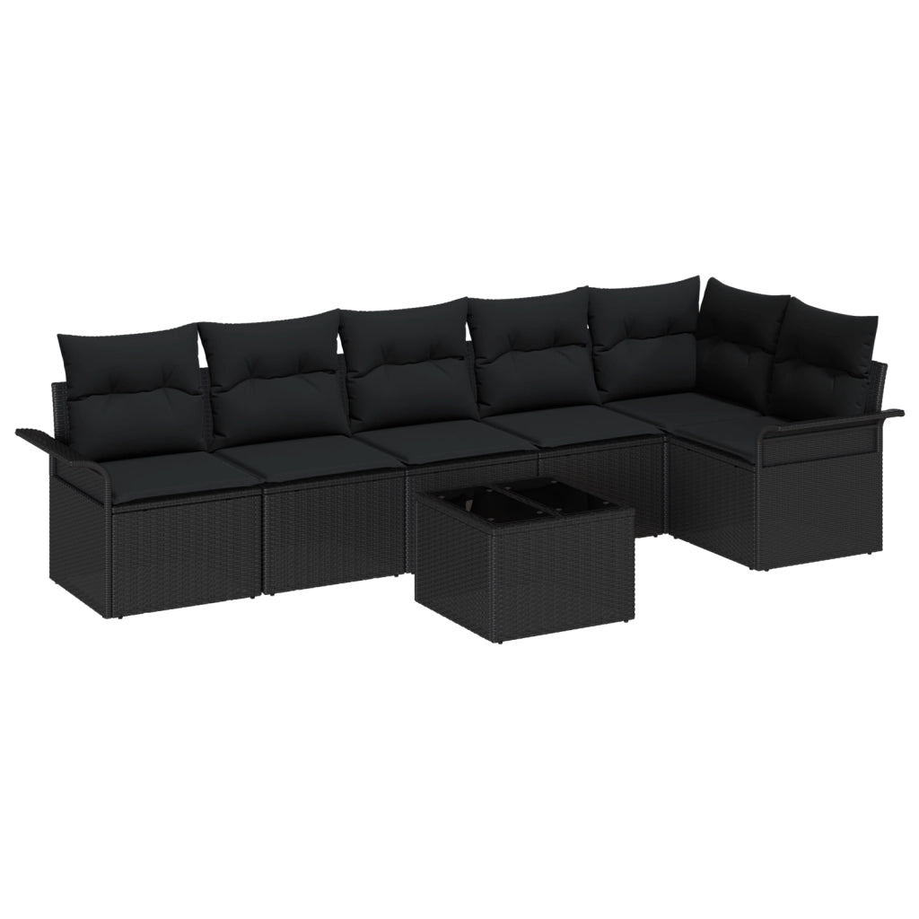 Set di divani da giardino modulare a 7 pezzi con cuscini beige in polyrattan