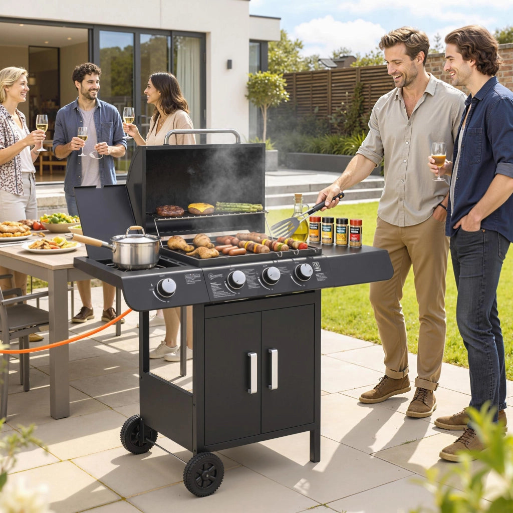 Barbecue a Gas 4 Bruciatori ¨C zephmum ¨C Grigio Antracite con Coperchio 110x50x100cm