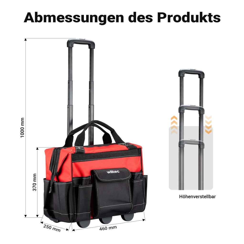 Trolley porta attrezzi 46 x 25 x 37 cm, portata 40 kg, valigetta porta attrezzi con ruote, 19 scomparti, carrello per attrezzi con base rinforzata