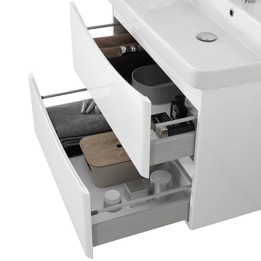 Mobile bagno sospeso 80 cm bianco lucido con specchio tondo Zen