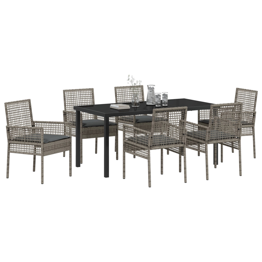Set da Pranzo da Giardino 7 Pezzi con Cuscini Grigio Polyrattan