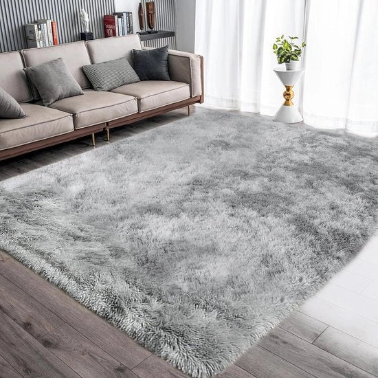 Tappeto da Pavimento - Alto Pile - Soffice e Moderno - 1 pezzo - Grigio-Bianco - 200 x 250 cm