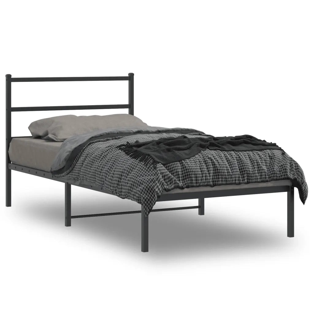Letto singolo | Letto per adulti | Giroletto con Testiera in Metallo Nero 107x203 cm