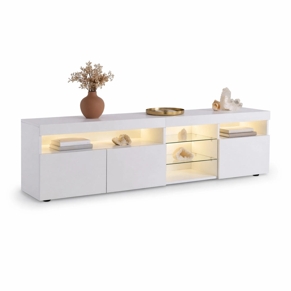 Mobile TV moderno 180 cm bianco lucido con LED a colore variabile